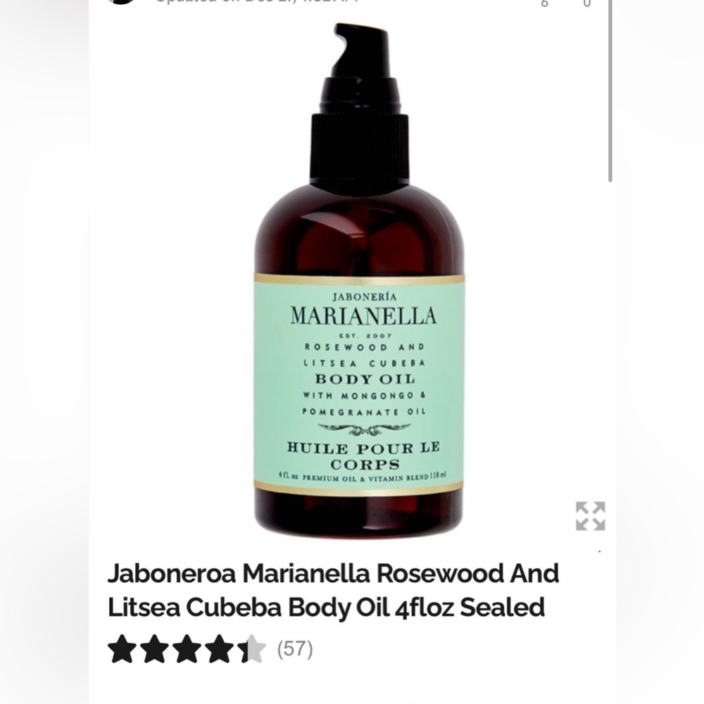 NWT Jaboneria Marianella Rosewood and Litsea Cubeba Body Oil 4 fl oz SEALED